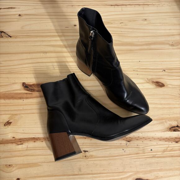 Asos Womens Size 8 Ankle Boots Black Patent Leather Heeled Side Zip Almond Toe - Picture 1 of 11